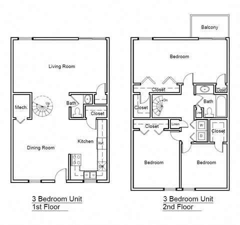 3BR Floorplan at Spring Creek Townhomes Apartments, Springfield